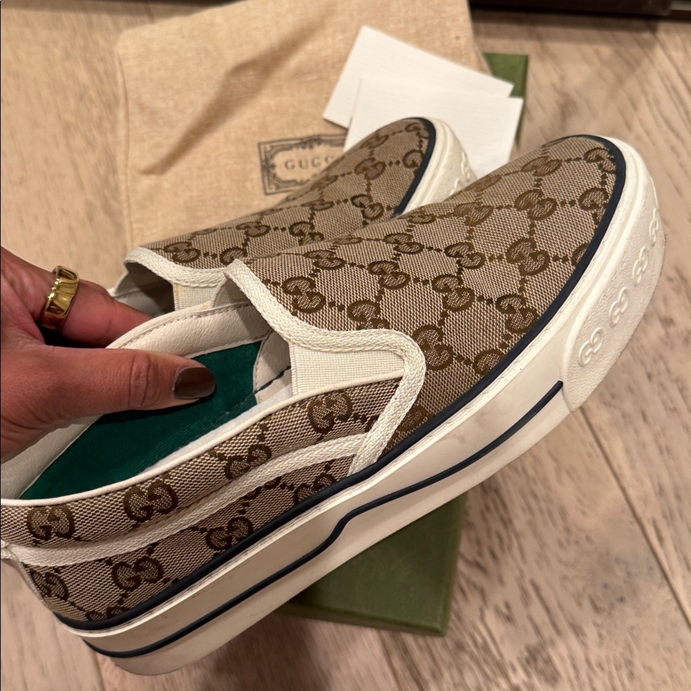 Gucci Monogram Brown Slip-On Sneakers - Picture 4 of 7